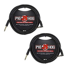 Pig Hog PC-H10BKR - Cable de instrumento de guitarra de 1/4 de pulgada en ángulo recto a 1/4 de pulgada, tejido negro, 10 pies (paquete de 2)