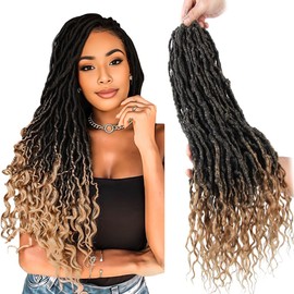 SERENDIPA 24 Inch Goddess Locs Crochet Hair with Curly Ends, Pre-Looped Boho Soft Faux Locs for Women & Girls -Synthetic Hair Extensions (6 Packs, T27,Ombre Honey Blonde)