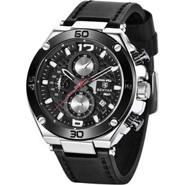 BENYAR Mens Watches Chronograph Date   Watches Leather Strap Business Wrist Watches - Color: black