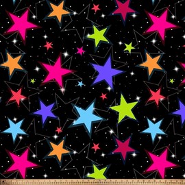 Stars Colorful Night Anti-Pill Premium Fleece Fabric by The Yard