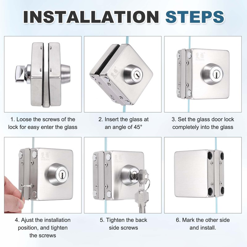 PATIKIL 304 Stainless Steel Frameless Glass Door Lock Double Opening