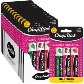 ChapStick Lip Moisturizer, Classic Flavors Variety 3-Packs (12 Sets/36 Tubes) - Bulk Lip Balm, Cherry, Strawberry, and Spearmint, 0.15 Oz Ea