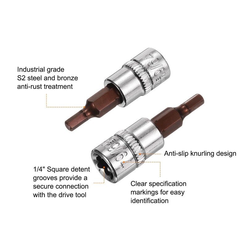 sourcing map 4pcs 9/64" Hex Bit Socket 1/4" Square Drive