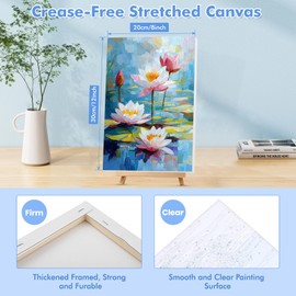 Bowetile Framed Paint by Numbers for Adults Beginners with Wooden Easel, Flowers Lotus Adults' Paint-by-Number Kits on Canvas, Easy Diy Acrylic Number Painting for Home Decor Christmas Gifts, 8x12in