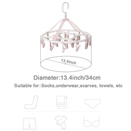 Foshine Clothes Drying Racks Foldable Clip Hangers Drip Hanger Plastic with 20 Drying Clips (Light Pink-Circle)