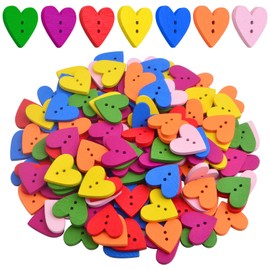 200pcs Colorful Wooden Heart Buttons with 2 Holes Love Heart Shaped Wood Craft Buttons Embellishments for DIY Clothes Sewing Scrapbooking Valentine's Day Decoration