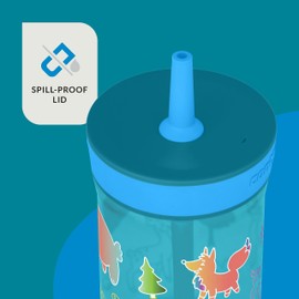 Contigo Leighton - Botella de agua de plástico para niños, 14 onzas, a prueba de derrames, con pajita, apta para lavaplatos, enebro y bosque azul