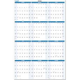 PlanetSafe Calendars 2028 Annual - 56" tall x 36" wide 12-Month Vertical Sky Blue Wet & Dry-Erasable Wall Calendar - Yearly Planner - Complete with marker, eraser and marker snap-in holder