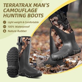 TerraTrax Men's Waterproof Camouflage Rubber Boots, 6mm Neoprene Outdoor Muck Boots for All Seasons - Hunting, Fishing & Farming