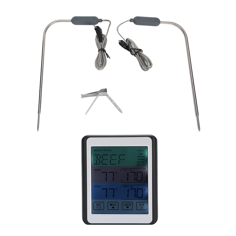 Digital Thermometer Dual Probe Meat Temperature Meter Tester Timer Alarm