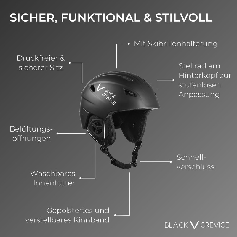 Black Crevice Children's Ski Helmet Stripe, Matt White/Black, S (54-55