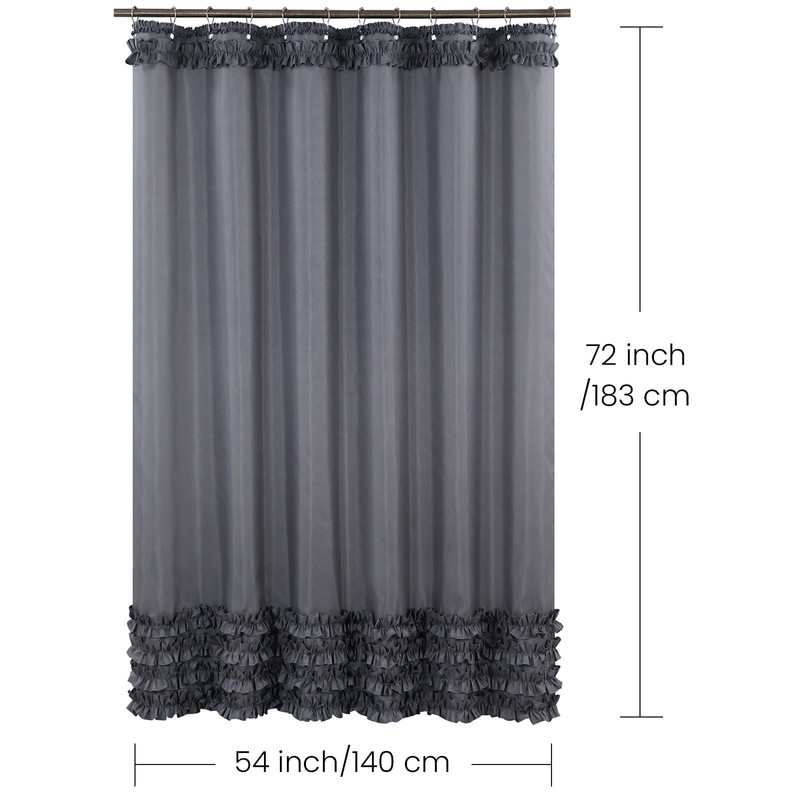 BESTRIPES Ruffle Stall Shower Curtain, Grey Fabric Narrow Shower Curtain