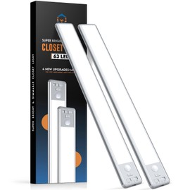 BLS 14.8inch Under Cabinet Lighting, 63 LED Closet Lights, 2500mAh USB C Rechargeable Under Cabinet Lights, Battery Operated Lights, Motion Sensor Light Indoor, Magnetic Night Light for Kitchen 2 Pack