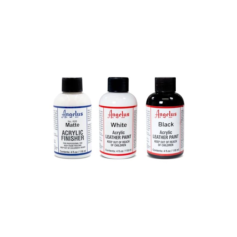Angelus Kit de Pinturas Acrílicas para Cuero, Negro y Blanco,