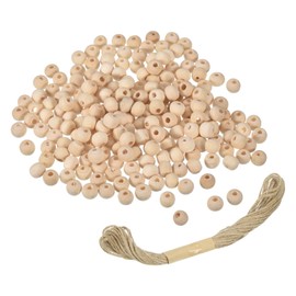sourcing map 200Pcs Wooden Beads, 6mm/0.2inch Natural Color Ball Spacer Bead Unfinished Round Loose Beads for Crafts Making Party Decoration (2mm Hole)