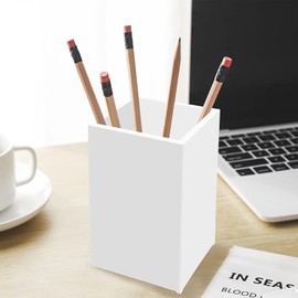 BLITZ SAT-USA Milky White Pen Holder (2 PCS) - Pen Holder for Desk, Office Work Table - Acrylic Organizer for Pens, Pencils, Desk Accessories - Size: 2.6x2.6x4