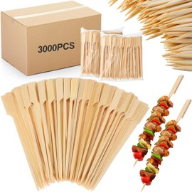 Minatee 3000 Pcs Bamboo Skewers for Appetizers Toothpicks Wide Wooden Skewers Paddle for Kabobs Cocktail Picks Fruit Kababs Bbq Barbecue Sausage Grilling (8 Inches)