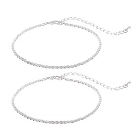 2pcs Silver Ankle Bracelets for Women, Dainty Stackable Anklet Copper Silver Plated Summer Beach Foot Chain Link Anklets Jewelry for Women