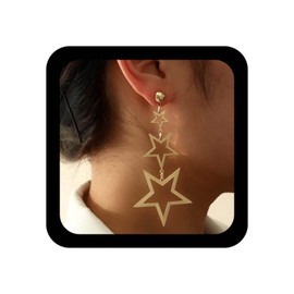 YienDoo Long Tassel Star Drop Dangle Earrings Gold Triple Star Dangle Earrings Big Meteor Lucky Star Pentagram Dangle Earrings Punk Statement Hollow Star Dangle Earrings Jewelry for Women