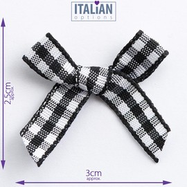 Black - 3cm Gingham Ribbon Bow - 100 Pack