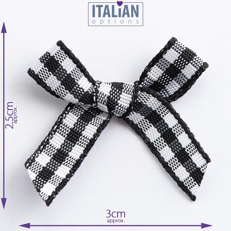 Black - 3cm Gingham Ribbon Bow - 100 Pack