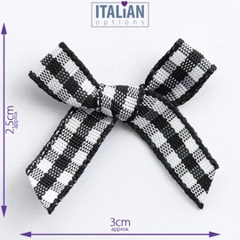 Black - 3cm Gingham Ribbon Bow - 100 Pack