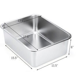 Lawei 2PCS Stainless Steel Cat Litter Box, Medium Metal Litter Pan for Kitty/Kitten/Cat/Rabbits, Non Stick Litter Boxes, Rust Proof Indoor Litter Tray, 17.5 x 13.5 x 6 Inch, Easy to Clean, Non Smell
