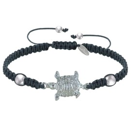 LES POULETTES BIJOUX - Silver Metal Turtle Bracelet with Braided Link, Textile