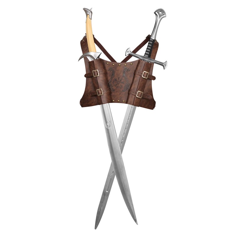 HZMAN Medieval Viking Totem Sword Frog Adjustable PU Leather Double