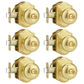 GUTENKONB 6 Pcs Gold Door Knobs, Privacy Door Handles, Satin Brass Finish