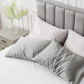 Love's cabin Silk Satin Pillowcase for Hair and Skin (Dark Gray, 20x30 inches) Slip Pillow Cases Queen Size Set of 2 - Satin Pillow Covers with Envelope Closure