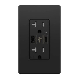 USB C Wall Outlet Decorator Receptacle 4.8A Dual High Speed, 20 Amp Tamper Resistant Receptacle, Smart Fast Charging, Wall Plate Included UL Listed Not for Laptops KULED (1pack, Black, 20 Amp Outlet)