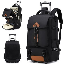 Women's Rolling Backpack, Laptop Travel Bag, Shoe Compartment, Adjustable Straps, Fits 17-inch - Color: Black