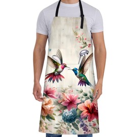 ainori Bird Apron for Women with Hummingbird,28x33in,Floral Garden Kitchen Aprons with 2 Pockets,Oxford Fabric,Beautiful Adjustable Apron for Cooking Baking Gardening Chef,Gifts for Mom Wife