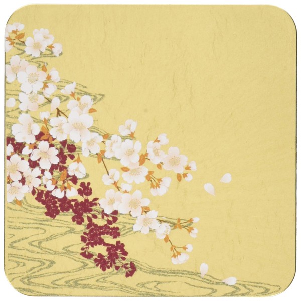 Hakuichi A181-02001 Coaster Gold, 3.7 x 3.7 inches (95 x 95 mm), Cherry Blossom Flow, Foil Coaster