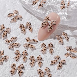20pcs Leopard Print Bow Nail Charms Set - 3D Resin Ribbon Bow Designs Nail Accessories for DIY Manicure Art, Cute Mini Nail Gems Nail Supplies Jewelry for Stylish Nail Art Decorations
