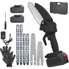 Portable Electric Mini Chainsaw 4 In Cordless Battery Powered Handheld Garden Tool Blue With Extra Chains And Guide Barscolor: Black Color