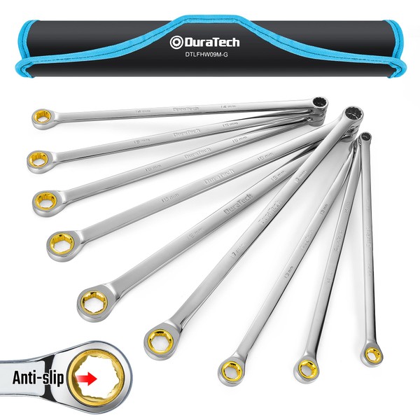 DURATECH Extra Long Anti-Slip Ratcheting Wrench Set, Double Box End