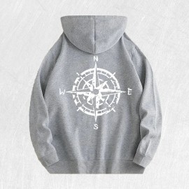 Compass Graphic Hoodie 100% Cotton US Warehouse 6 ColorsColor: Light gray, Size: L