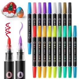 SUNEE 18 Colors Dual Tip Acrylic Paint Markers Pens, Bullet and Brush Tip Art Markers with Automatic Ink Control System, Water-Based Acrylic for Paper, Metal, Rock, Ceramic, Wood, Canvas, Glass