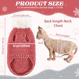 2 Pieces Sphynx Cat Clothes, Winter Warm Faux Fur Sweater Outfit High Collar Cat Apparel Hairless Cat Sweaters Hairless Cats Vest Turtleneck for Hairless Cat Shirts Sweaters (Pink, Gray)