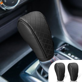 2PCS Leather Car Gear Shift Cover, Anti-Slip Dust Waterproof Gear Shifter Stick Protector, Soft Breathable Universal Automotive Shift Knob Decoration Accessories, Fit Car, SUV, Truck (Black/2PCS)