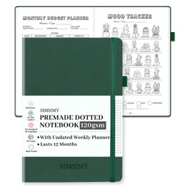 SIMSIMY Dotted Journal Notebook with Premade Bullet Templates, Pre-made Dot Grid Journaling with Undated Weekly & Monthly Planner, Various Trackers - 12 Month Organization, A5 Hardcover