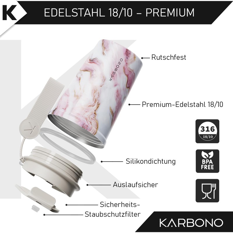 KARBONO Coffee Thermos Flask 400ml (Glam Marble)