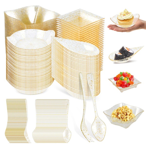 200 Count Gold Mini Dessert Plates Set 50 Tear Drop