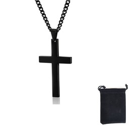 Jilukibo Black Stainless Steel Christian Religious Cross Pendant Necklace with 24 Inch Chain, Faithful Jewelry Simple Cross Necklace for Men