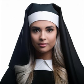 Vaulted Skulls & Co Nun Costume Hat | Nun Headpiece | Sister Nuns Veil | Nuns Costume Accessories | Religious Costume Hat | Priest Accessory | Black and White | One Size Fits All
