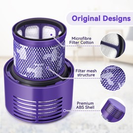 KNOWOM 4 Pack V10 Filter for Dyson, Vacuum Filter Replacement for Dyson V10 Cyclone Series Absolute Animal Motorhead Total Clean, Washable and Reusable, Part# 969082-01