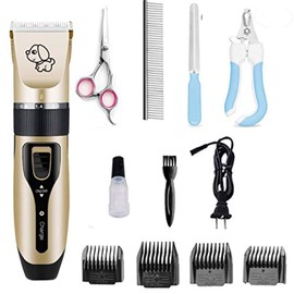 Pet grooming kit, Forfit Professional Rechargeable Cordless Dog Grooming Clippers Kit Low Noise Electric Hair Trimming Clippers Set with Comb Guides, stain steel scissors, Nail Kits and popular groomi