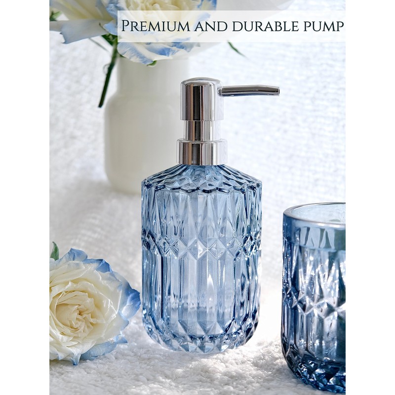 LaMarriti Blue Bathroom Accessories Set, 5Pcs Clear Glass Bathroom Accessories,